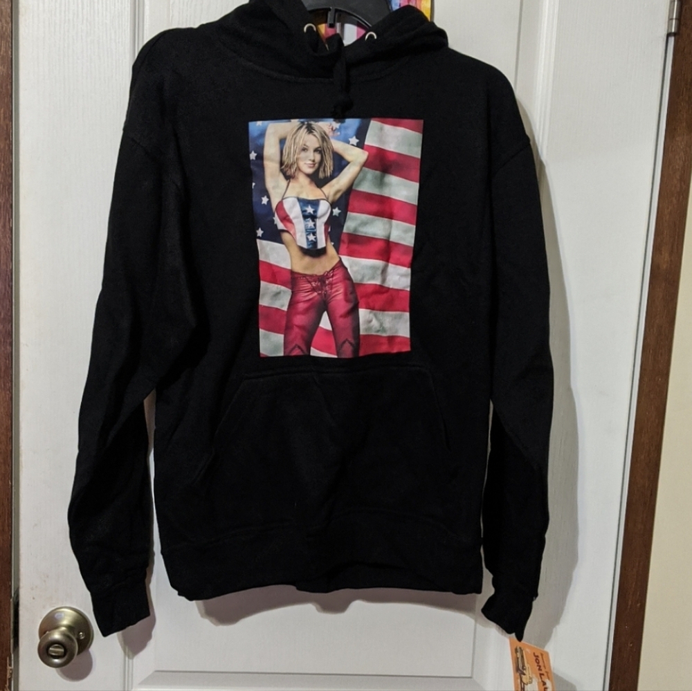 Custom Made OOAK Britney Spears Rolling Stones American Flag Hoodie Sweatshirt M